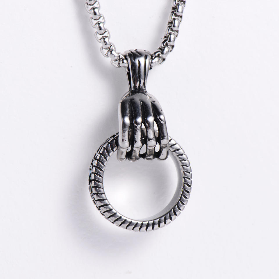 Men's Ring Hand Pendant Necklace Silver Golden Stainless Steel