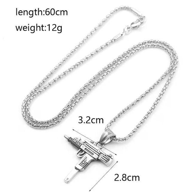 Silver Plated Gun Pendant Necklace for Men