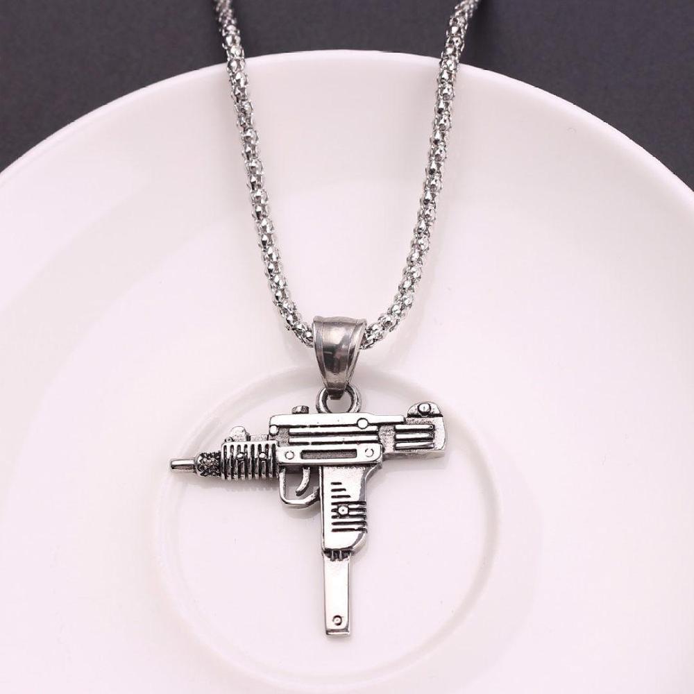 Silver Plated Gun Pendant Necklace for Men