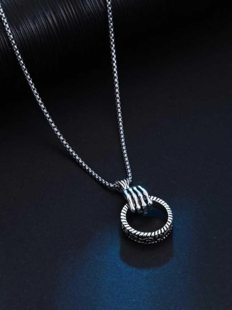 Men's Ring Hand Pendant Necklace Silver Golden Stainless Steel
