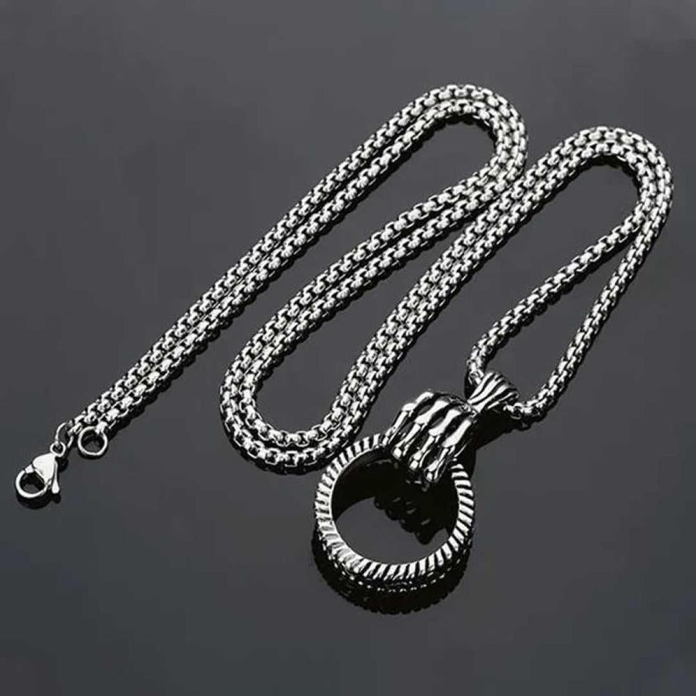 Men's Ring Hand Pendant Necklace Silver Golden Stainless Steel